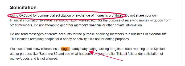 Okcupid does not allow sugar daddy/baby dating